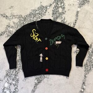 Ebossy Sweater Womens Size XXL Black Embroidered Cable Knit Cardigan Button Down